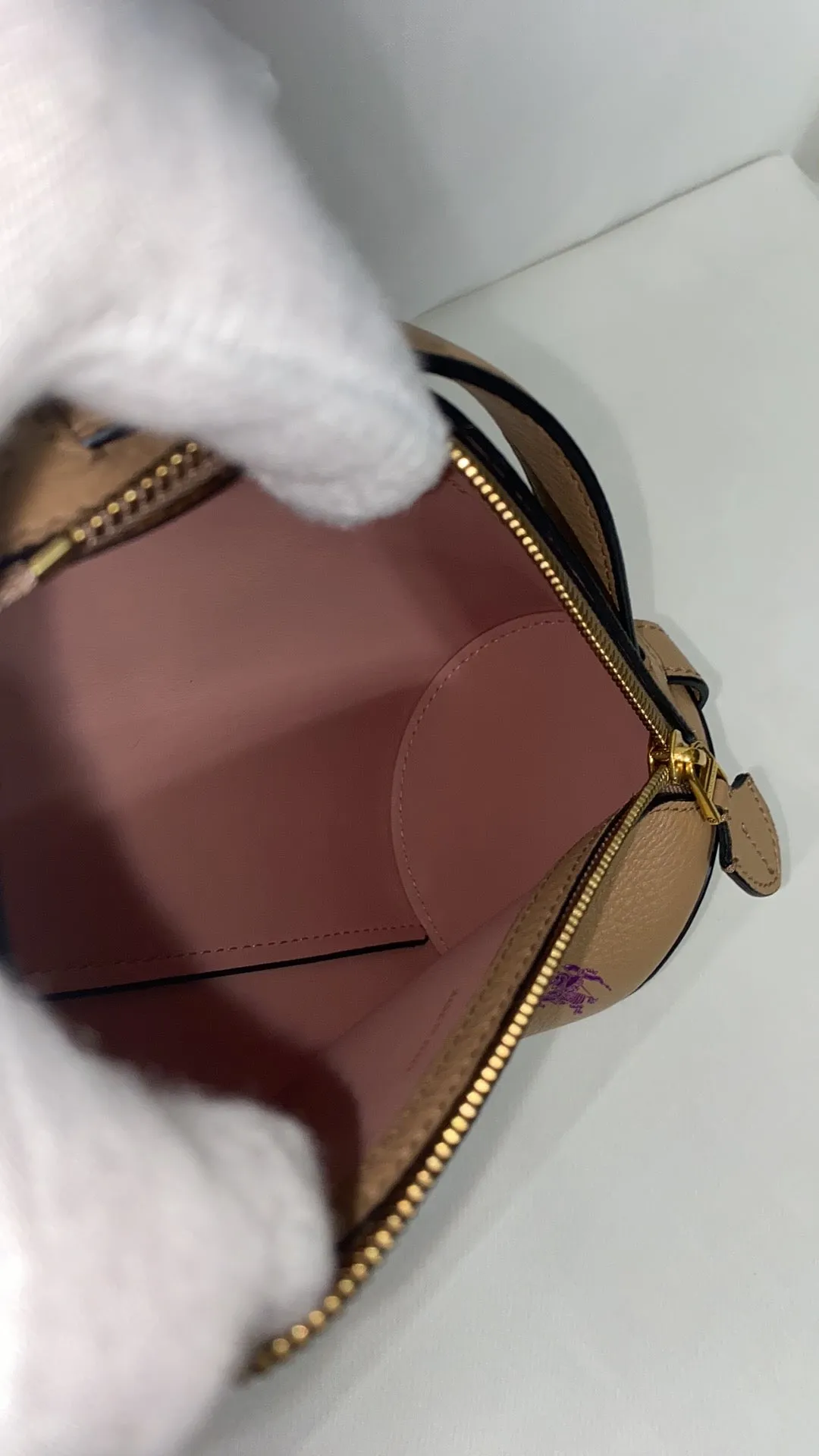 BURBERRY THE EKD LEATHER BARREL BAG IN NEUTRALS/MULTI