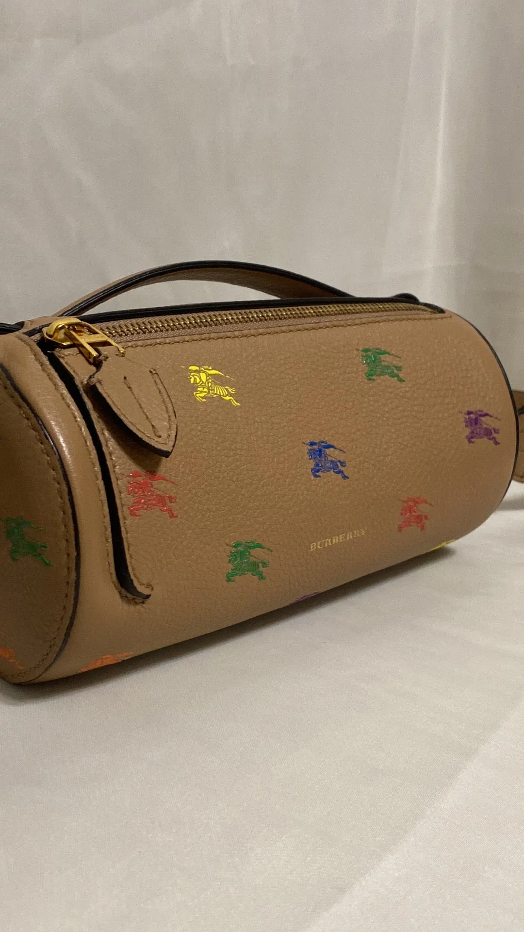 BURBERRY THE EKD LEATHER BARREL BAG IN NEUTRALS/MULTI