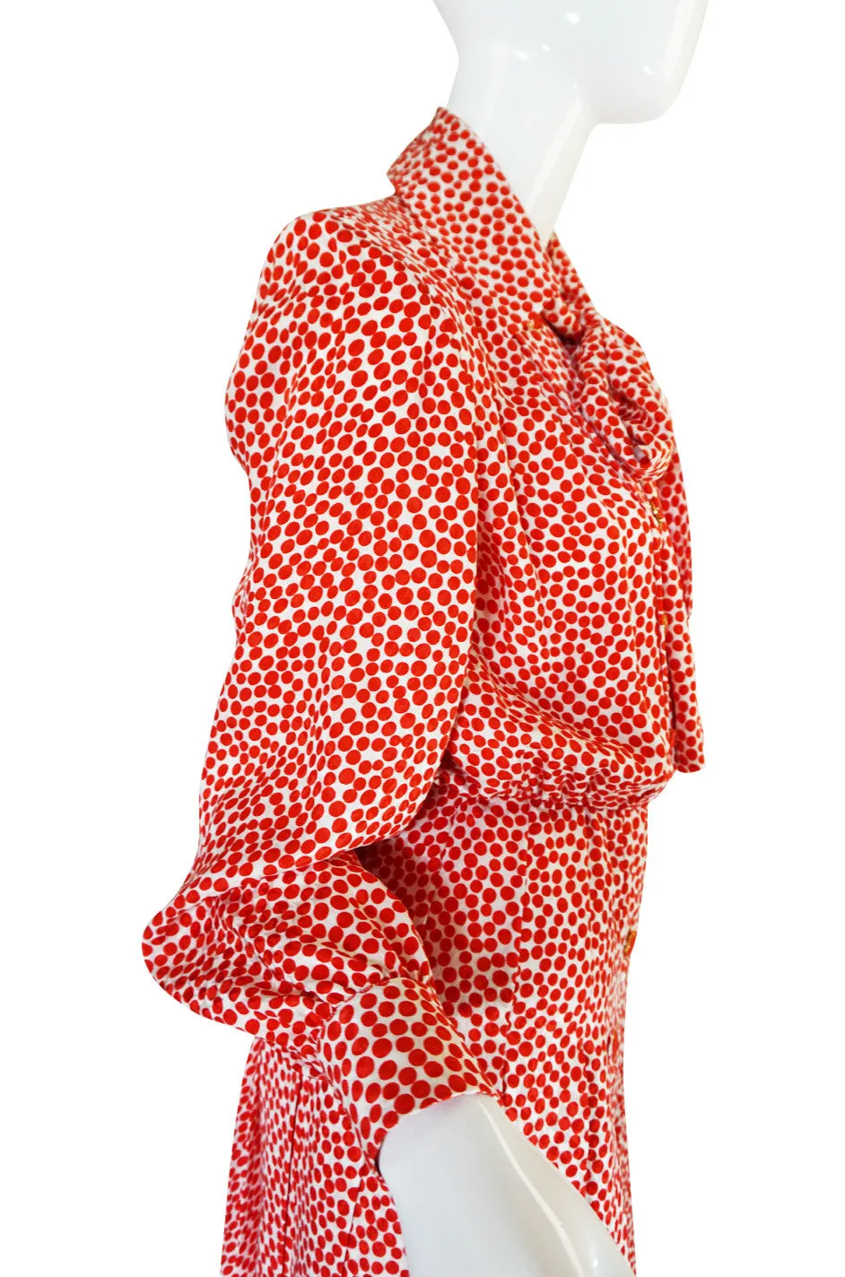 c1980 Yves Saint Laurent Red Silk Dot Day Dress