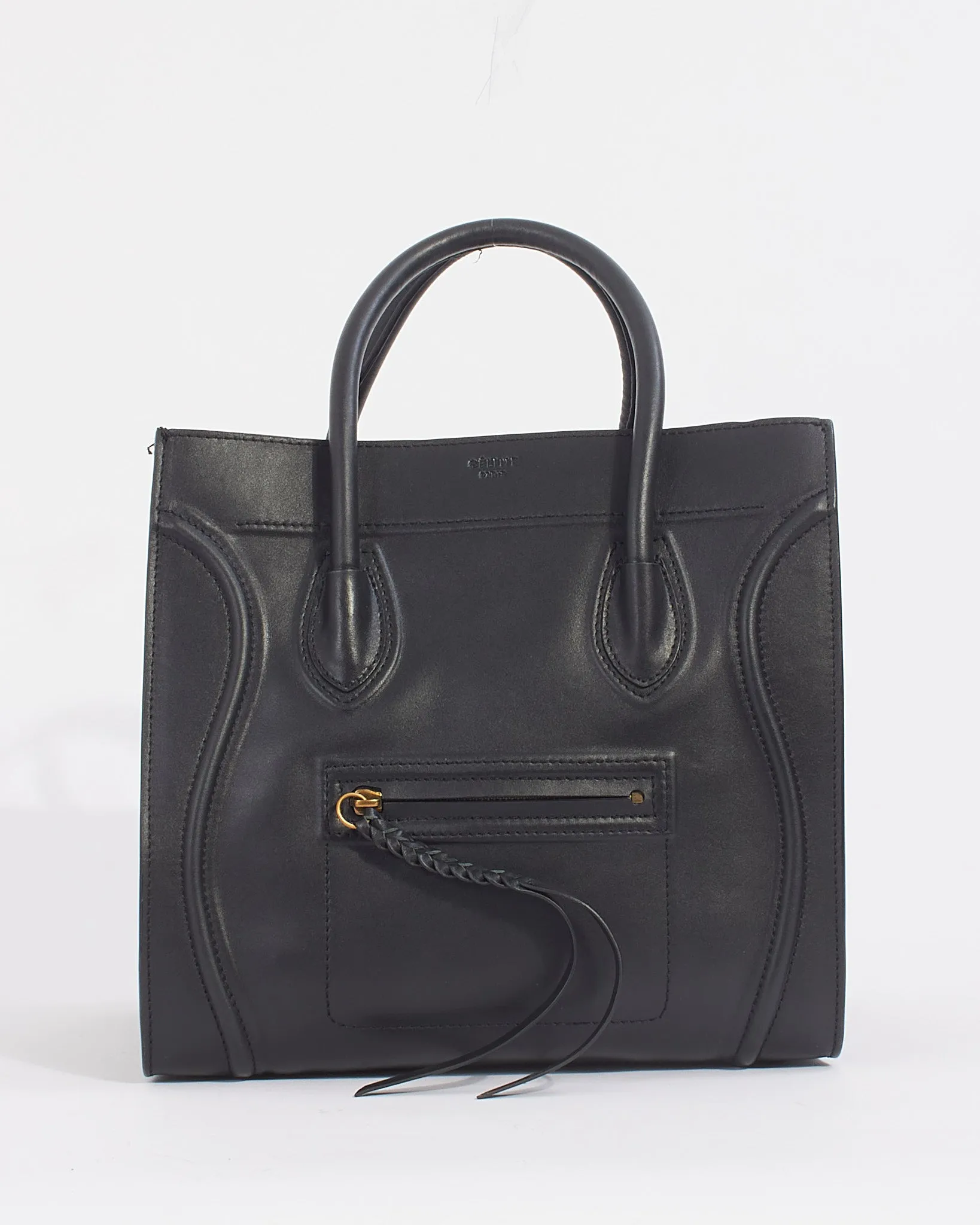 Celine Black Leather Phantom Luggage Medium Tote Bag