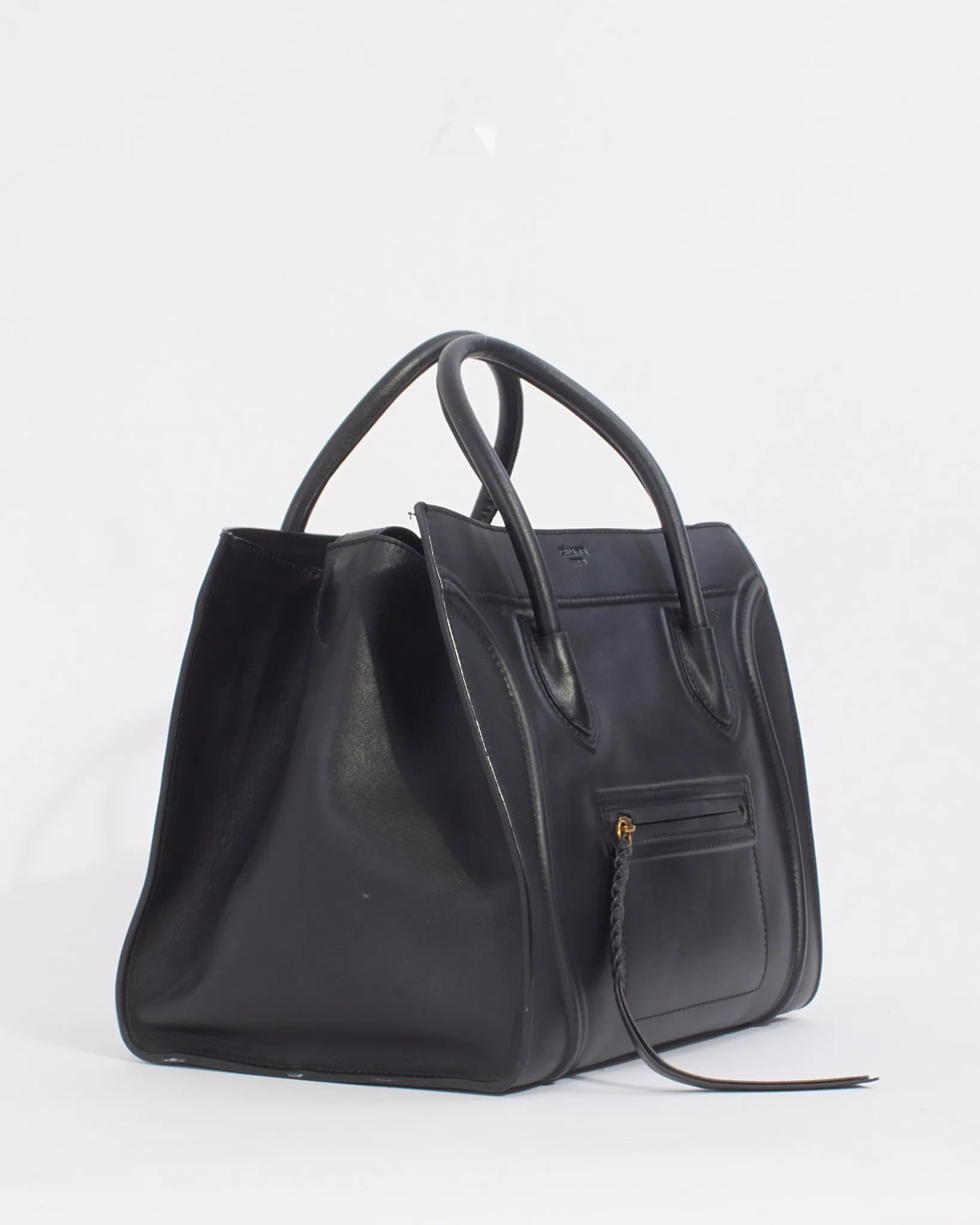 Celine Black Leather Phantom Luggage Medium Tote Bag