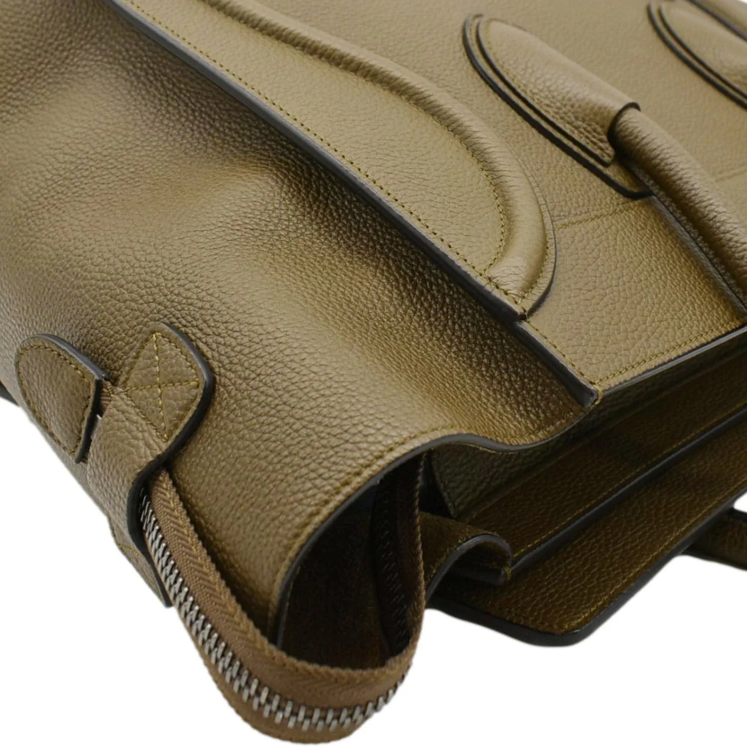 CELINE Mini Luggage Leather Tote Bag Olive