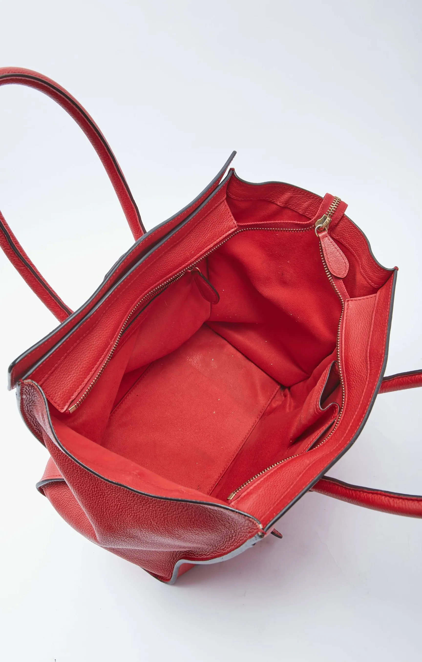 Celine Red Leather Micro Luggage Tote Bag