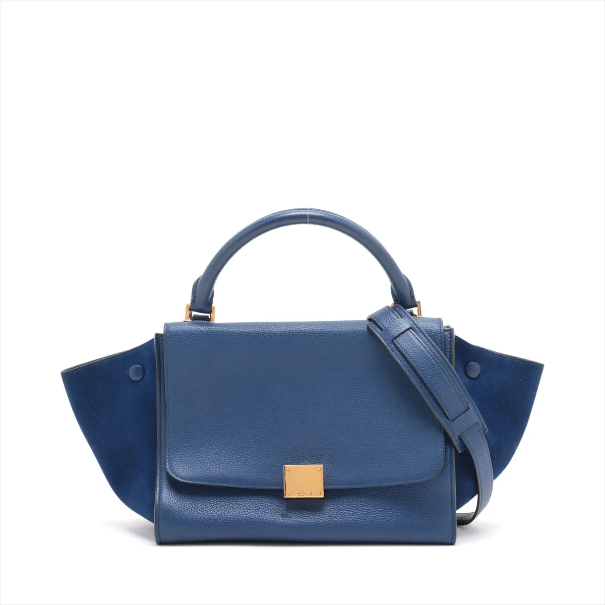 Celine Trapeze Leather & Suede 2 Way Handbag Blue #3266