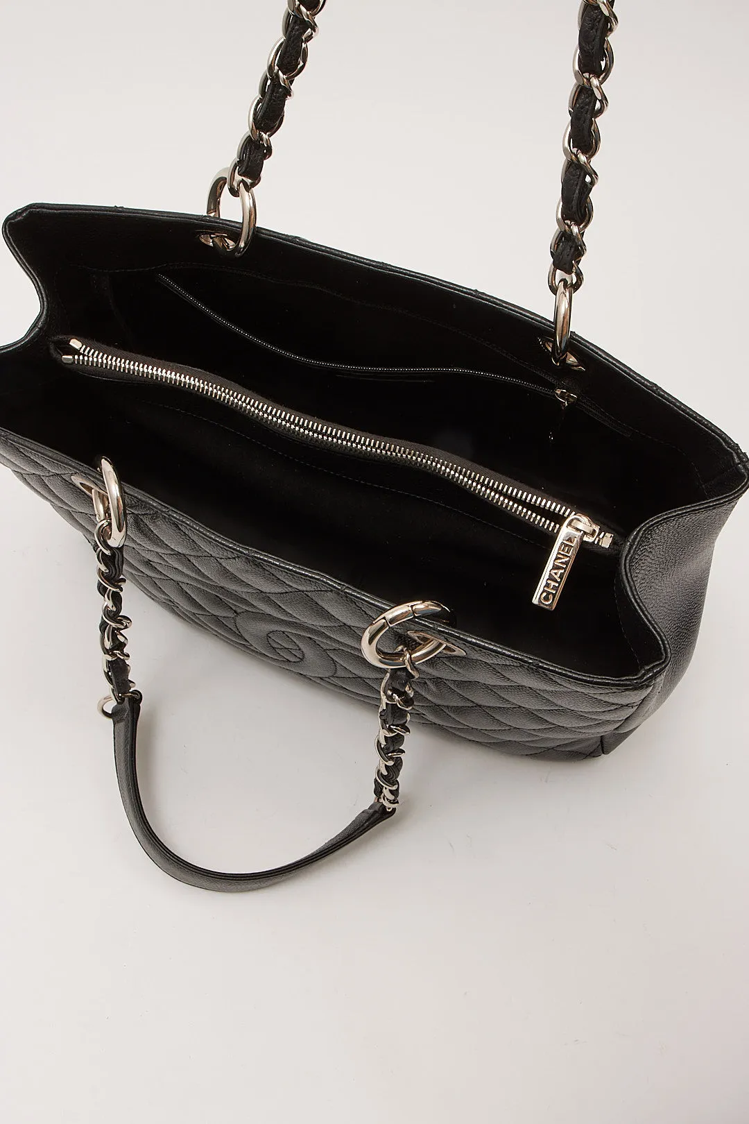Chanel Black Caviar Leather Quilted Grand Shopping Tote Bag