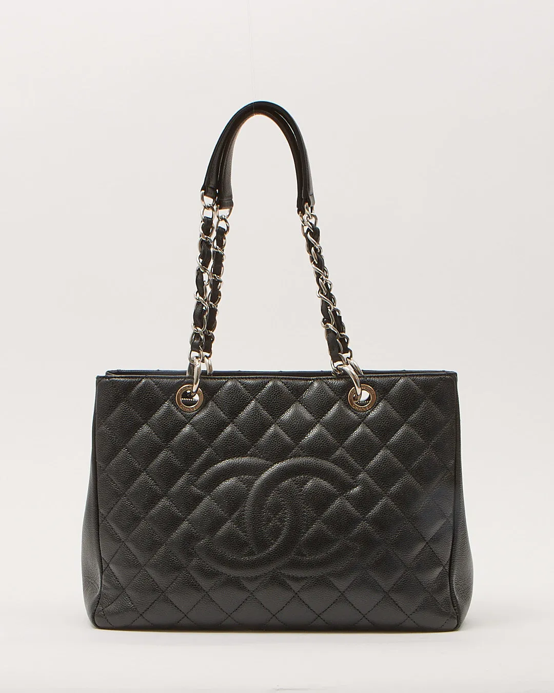 Chanel Black Caviar Leather Quilted Grand Shopping Tote Bag