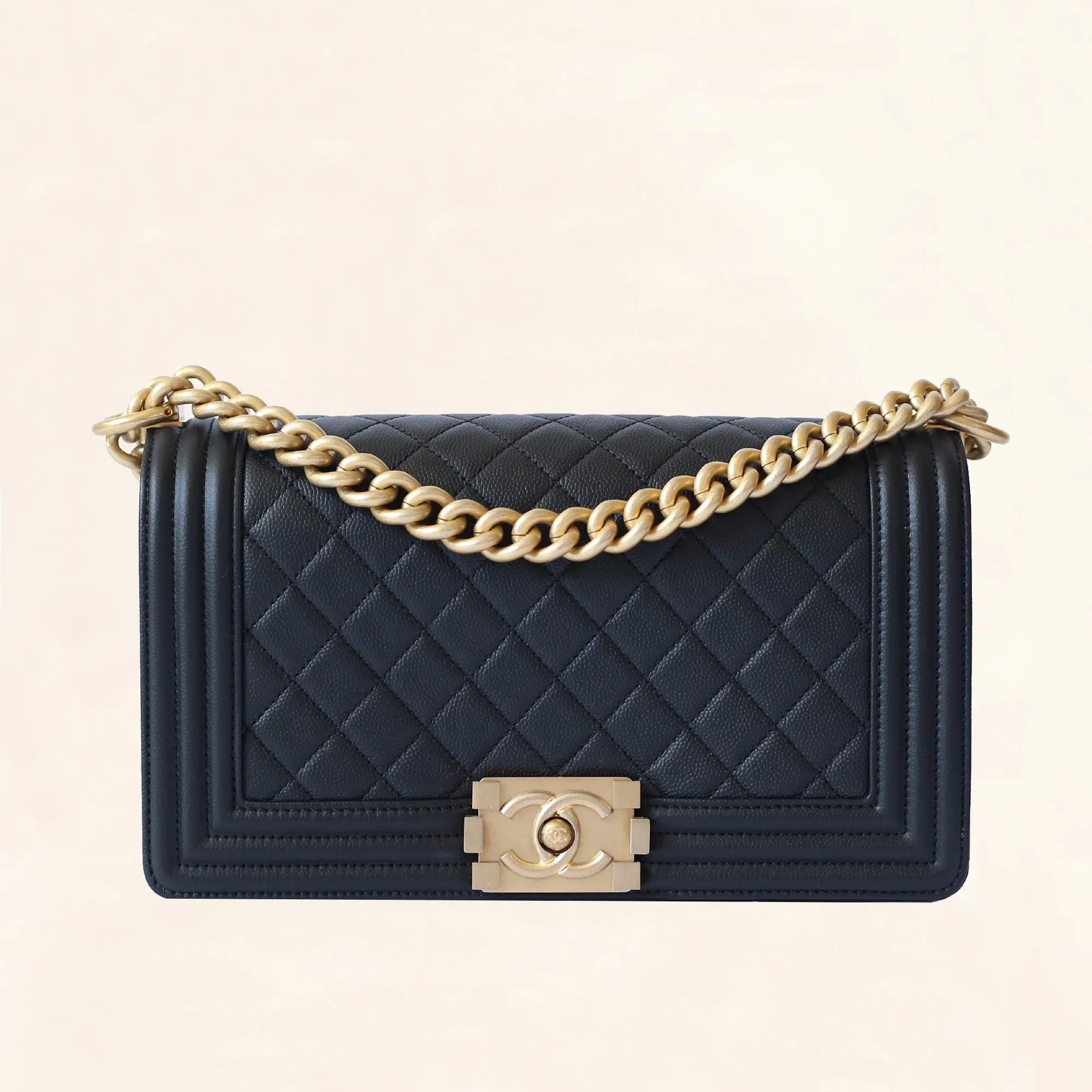 Chanel | Caviar Boy Bag with Aged Gold Hardware | Old Medium