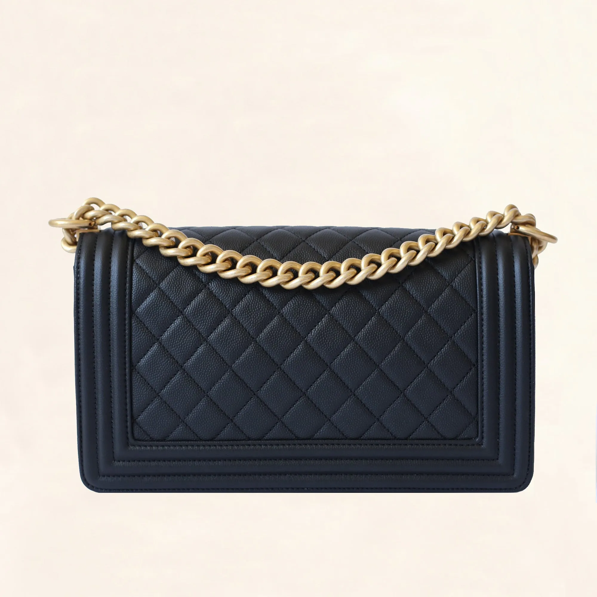 Chanel | Caviar Boy Bag with Aged Gold Hardware | Old Medium
