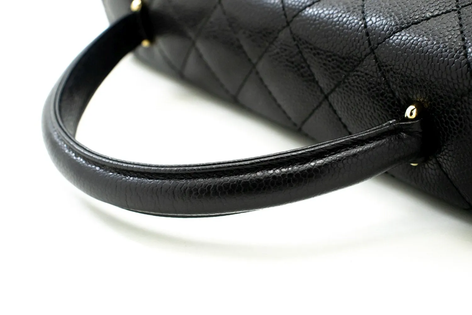 CHANEL Caviar Handbag Top Handle Bag Kelly Black Flap Leather Gold L94