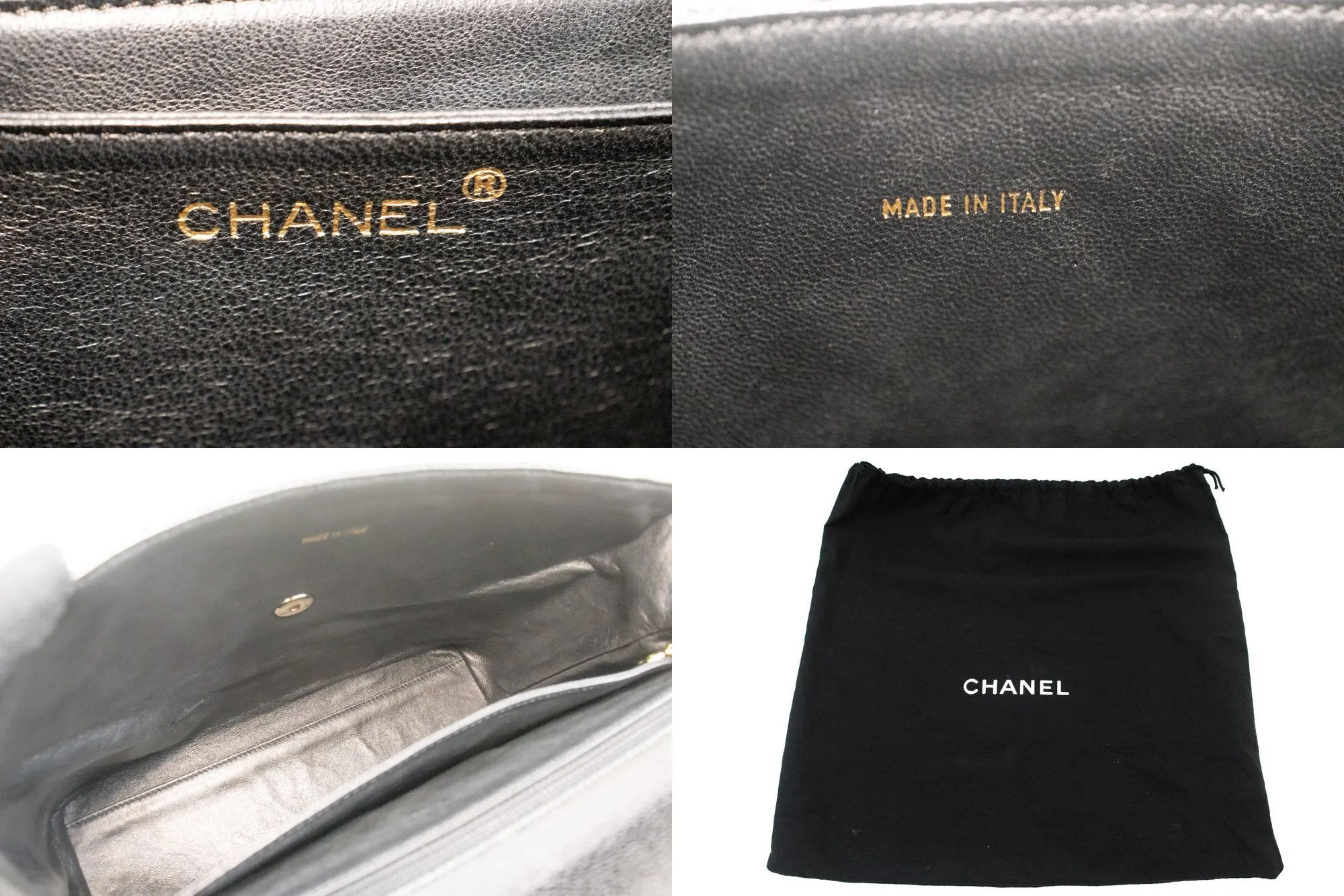 CHANEL Caviar Handbag Top Handle Bag Kelly Black Flap Leather Gold L94
