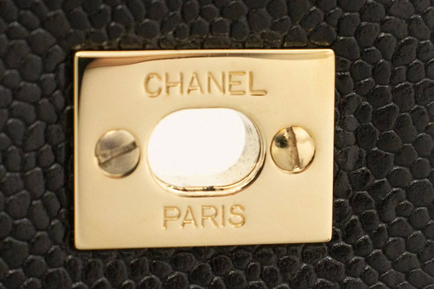 CHANEL Caviar Handbag Top Handle Bag Kelly Black Flap Leather Gold L94