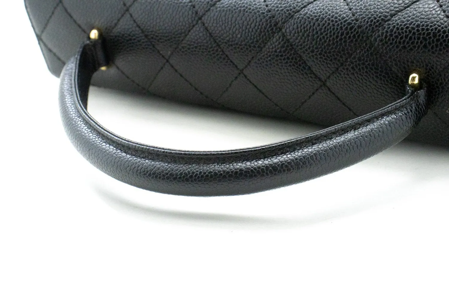CHANEL Caviar Handbag Top Handle Bag Kelly Black Flap Leather Gold n39