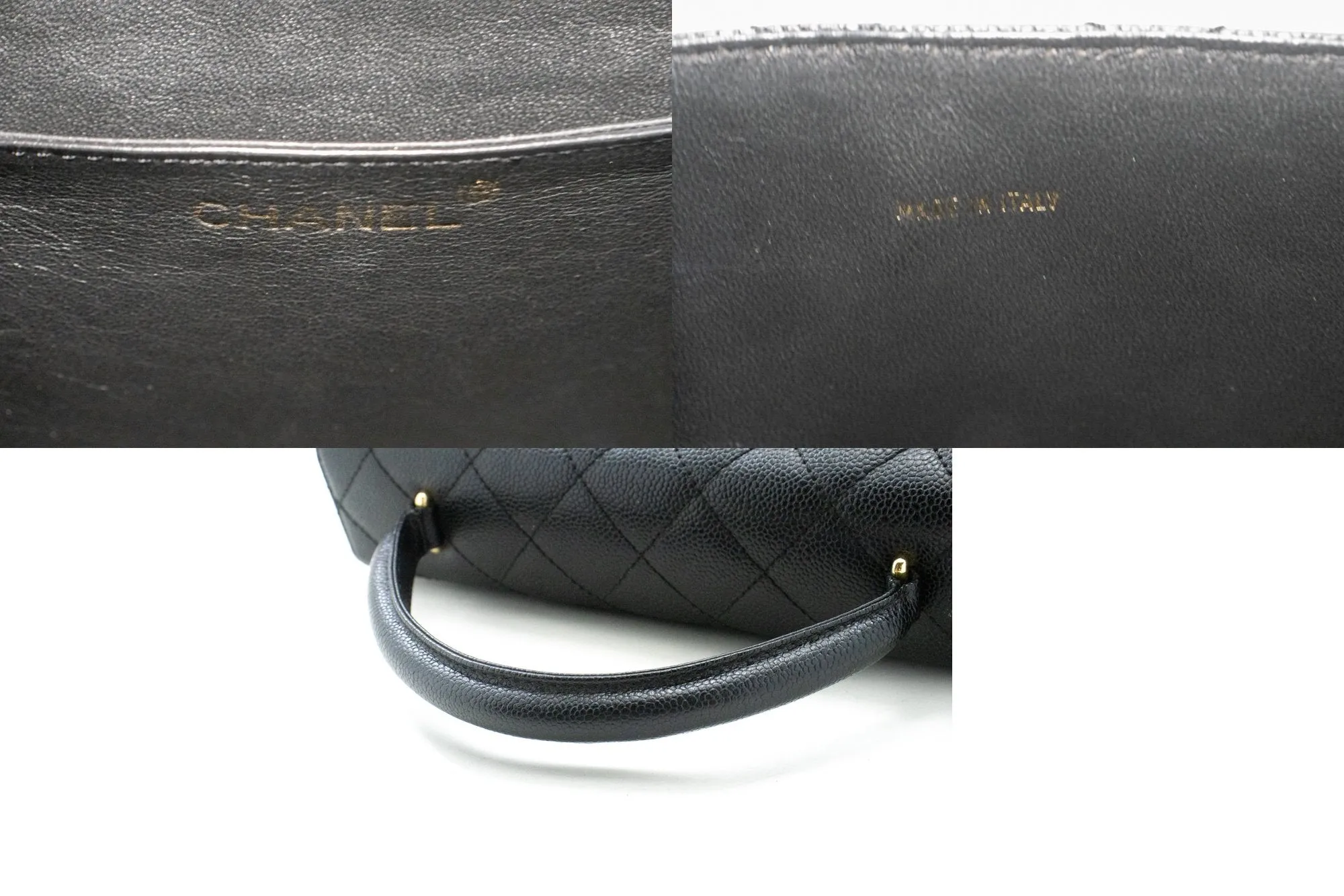 CHANEL Caviar Handbag Top Handle Bag Kelly Black Flap Leather Gold n39