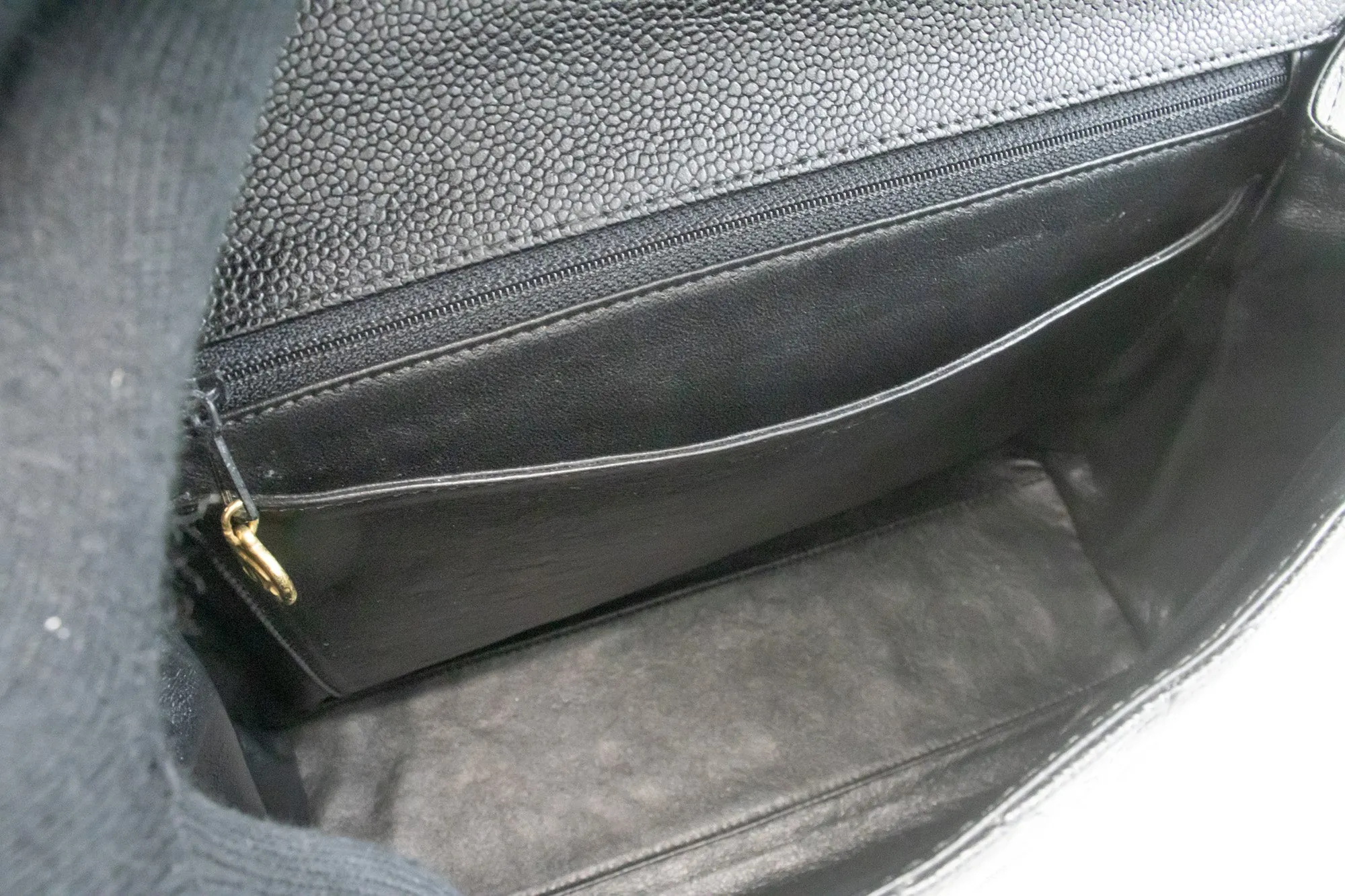 CHANEL Caviar Handbag Top Handle Bag Kelly Black Flap Leather Gold n39
