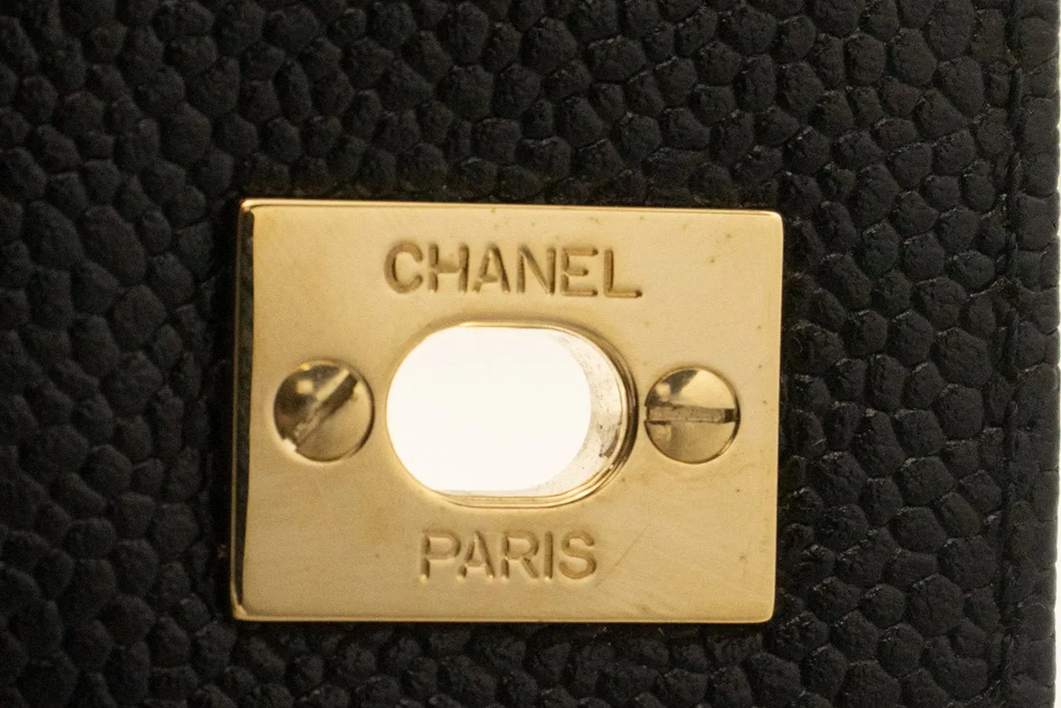 CHANEL Caviar Handbag Top Handle Bag Kelly Black Flap Leather Gold n39