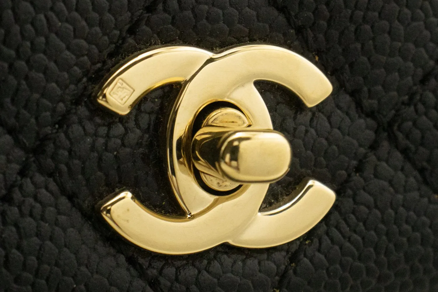 CHANEL Caviar Handbag Top Handle Bag Kelly Black Flap Leather Gold n39