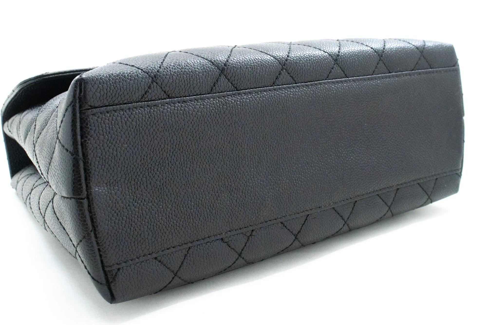 CHANEL Caviar Handbag Top Handle Bag Kelly Black Flap Leather Gold n39