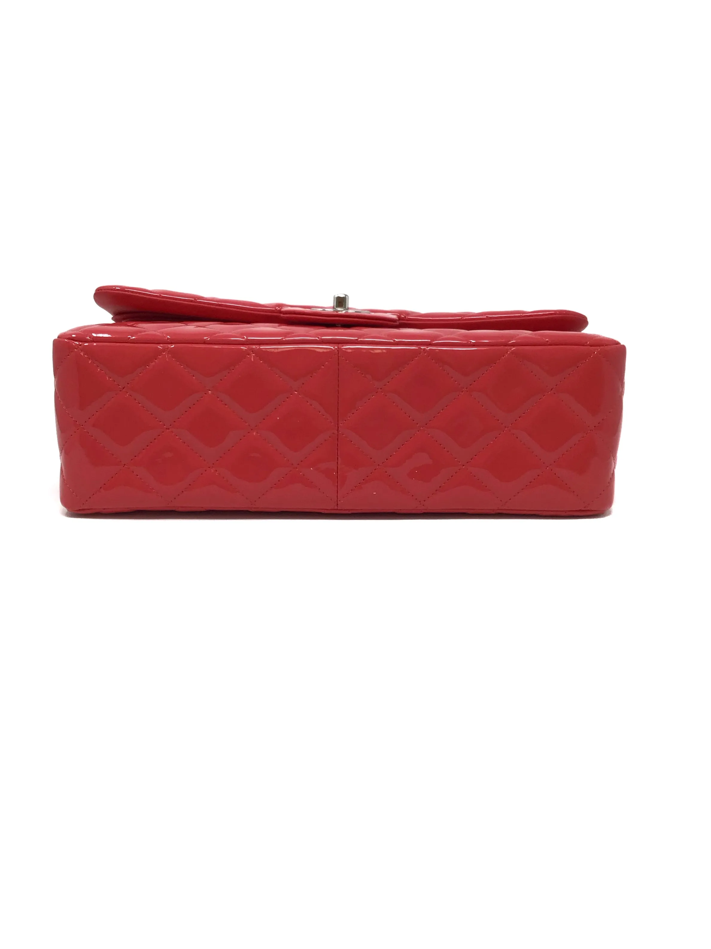 Chanel Coral/Silver NWB! '16C LG Patent Quilted Double Flap Bag