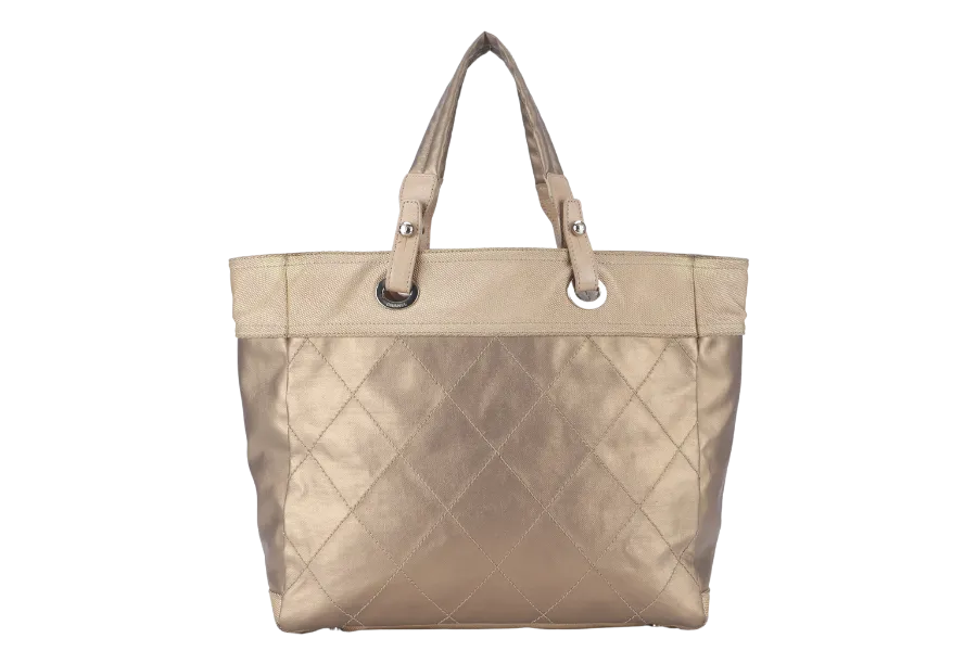 CHANEL PARIS BIARRITZ TOTE BAG (1139xxxx) LARGE GOLD CALFSKIN SILVER HARDWARE NO DUST COVER