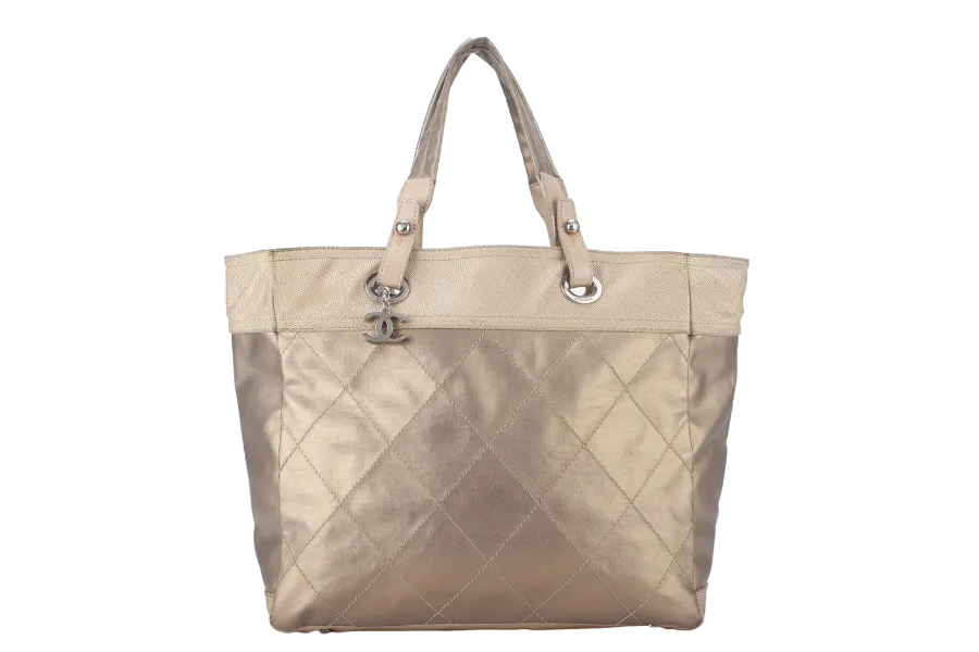 CHANEL PARIS BIARRITZ TOTE BAG (1139xxxx) LARGE GOLD CALFSKIN SILVER HARDWARE NO DUST COVER