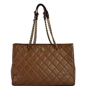 CHANEL Quilted Leather Perfect Edge Shopper Tote Brown