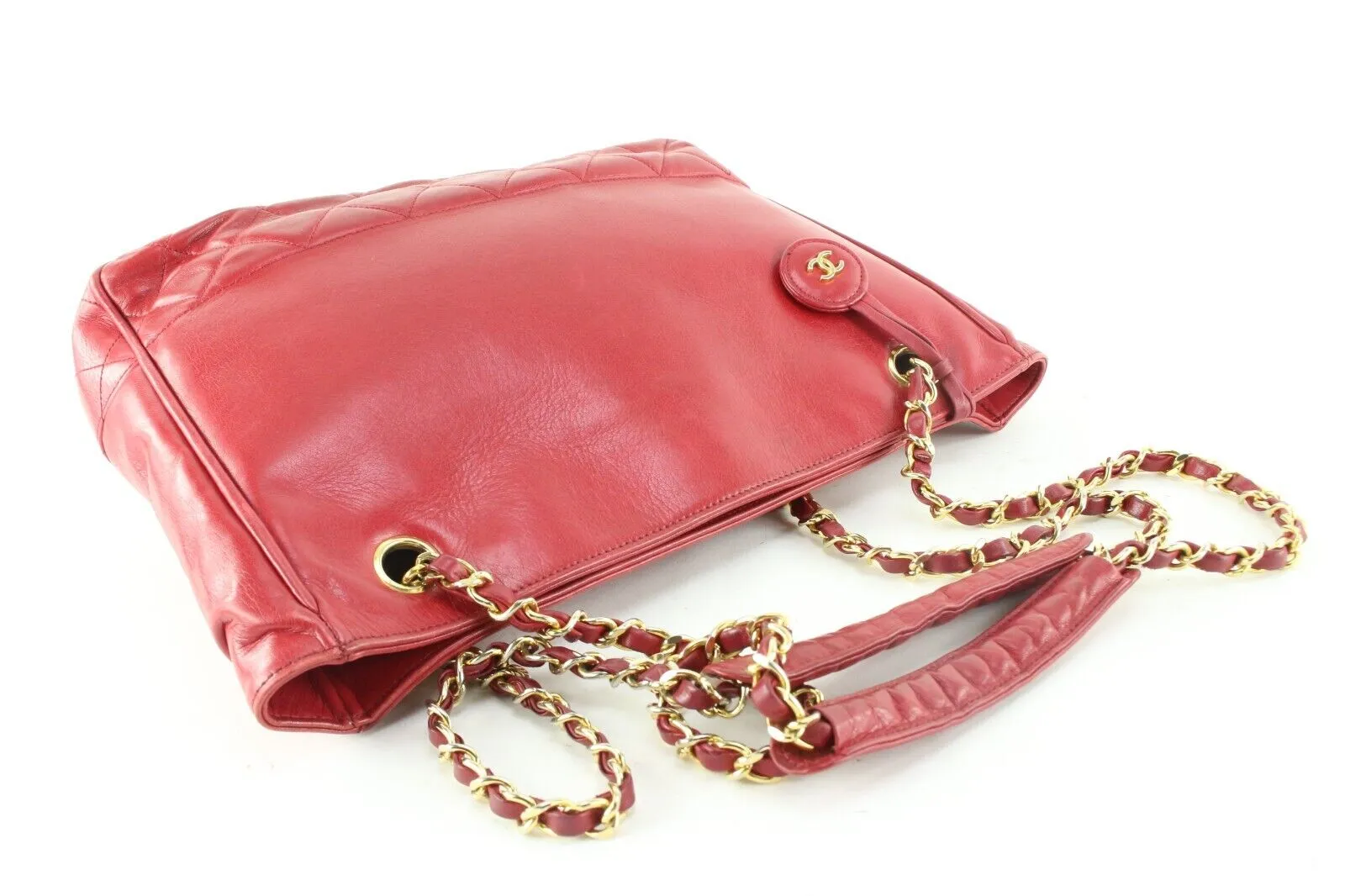 Chanel Red Quilted Lambskin Shopper Chain Tote GHW 3CAS0419