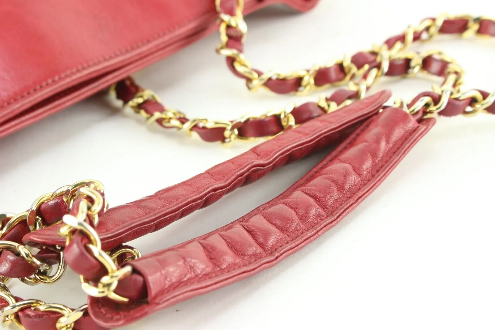 Chanel Red Quilted Lambskin Shopper Chain Tote GHW 3CAS0419