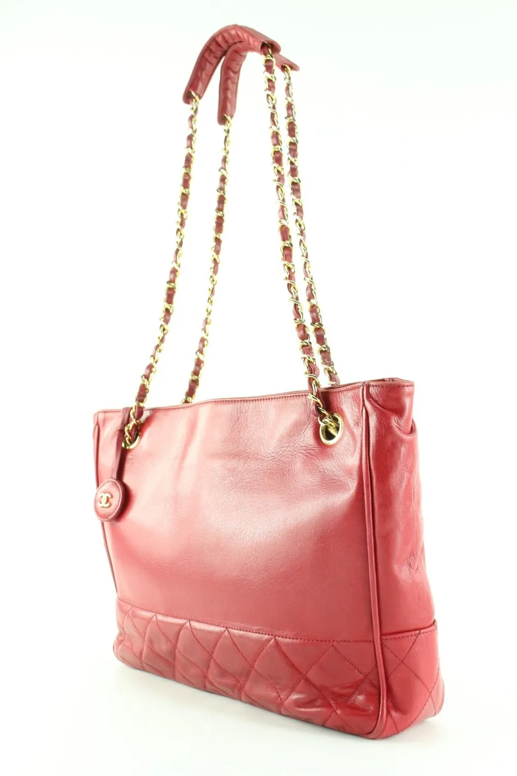 Chanel Red Quilted Lambskin Shopper Chain Tote GHW 3CAS0419