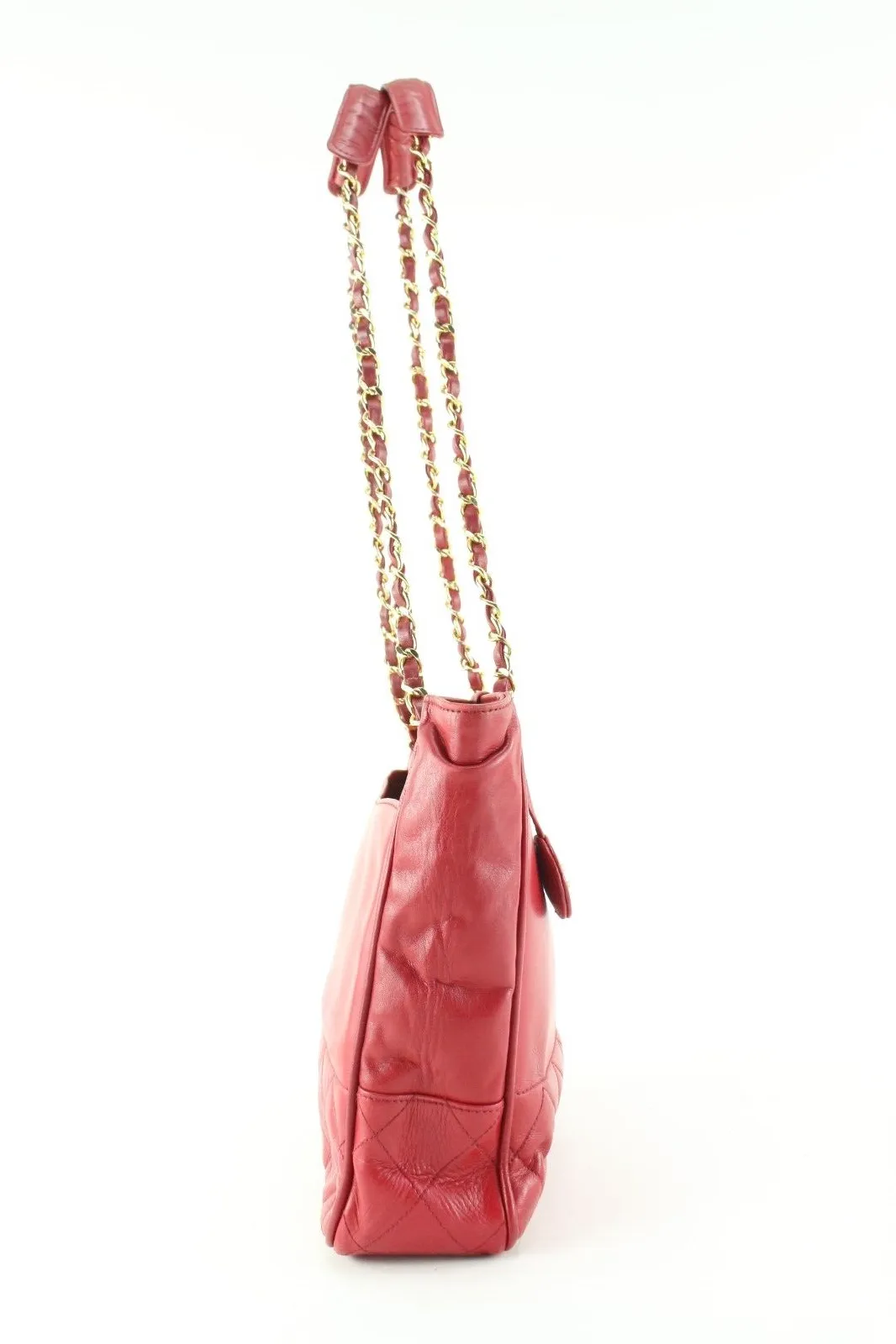 Chanel Red Quilted Lambskin Shopper Chain Tote GHW 3CAS0419