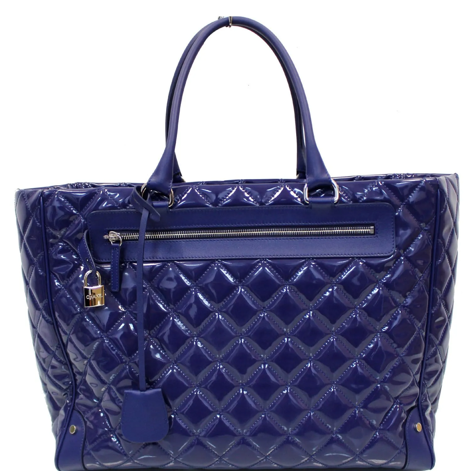 CHANEL Timeless XL Quilted Carry-on Patent Leather Tote Royal Blue