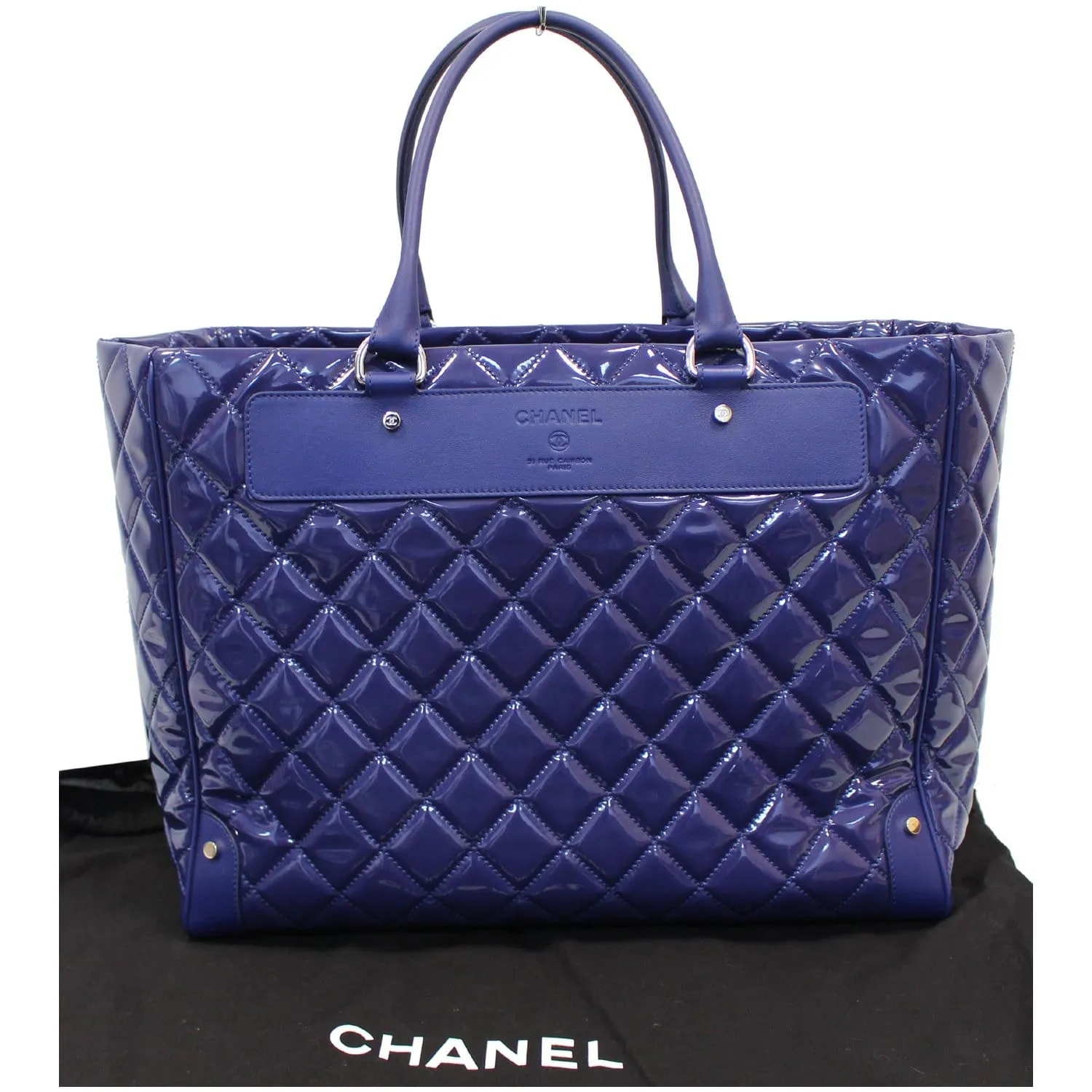 CHANEL Timeless XL Quilted Carry-on Patent Leather Tote Royal Blue