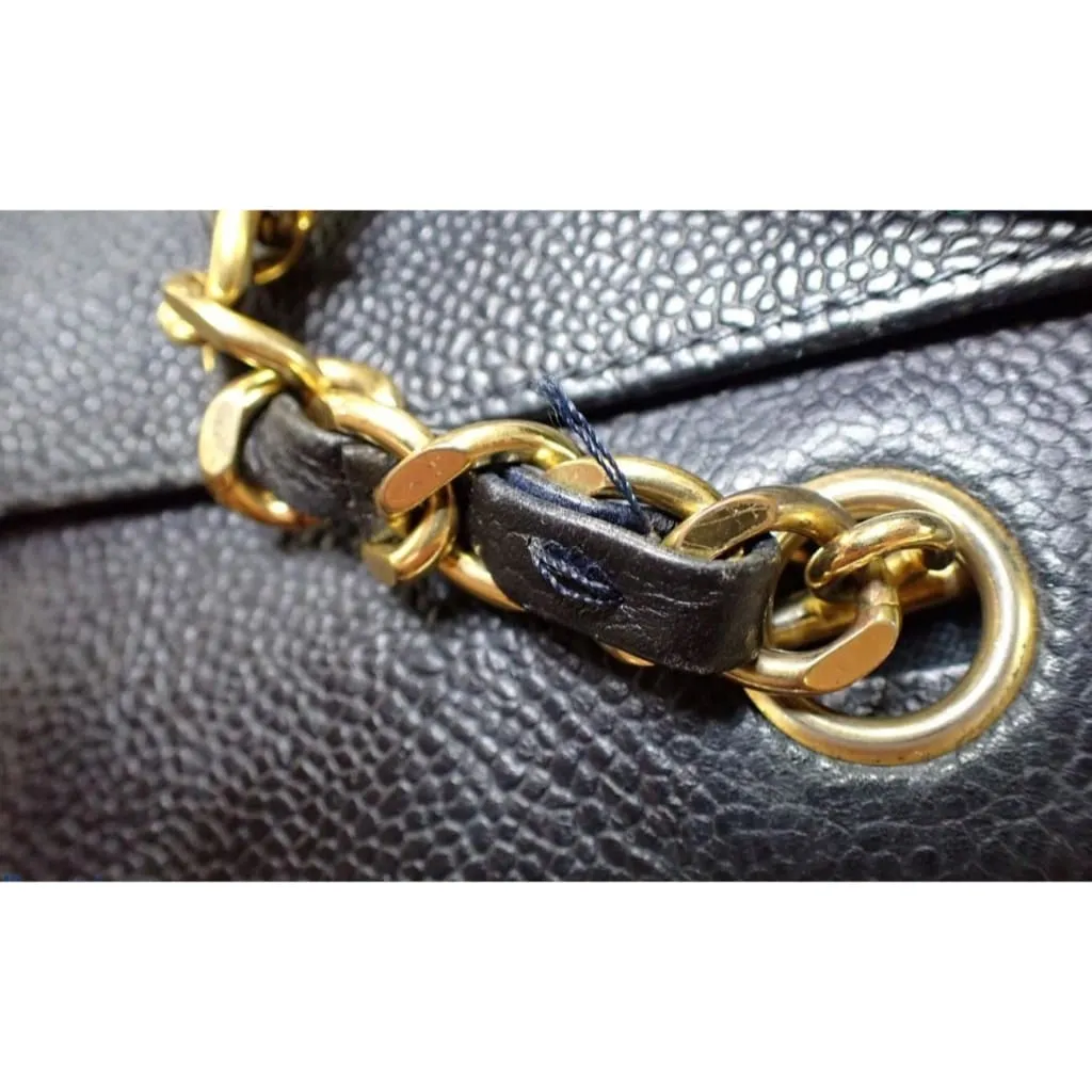 CHANEL Triple Coco Mark Chain Tote Bag Caviar Skin