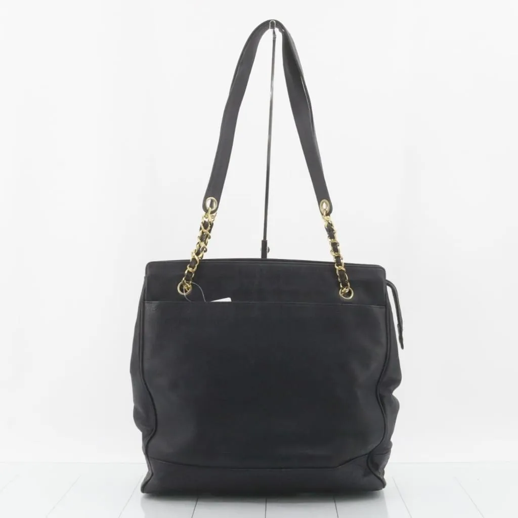 CHANEL Triple Coco Mark Chain Tote Bag Caviar Skin