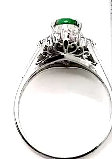 CHESTERFIELD'S LONDON. Hallmarked Band Estate Vintage 1970s Jade & Diamonds Platinum Ring