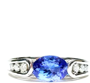 CHESTERFIELD'S LONDON. Vintage Estate 1970s Jewelry Ring Tanzanite 1.1ct & Diamonds Hallmarked Platinum Band