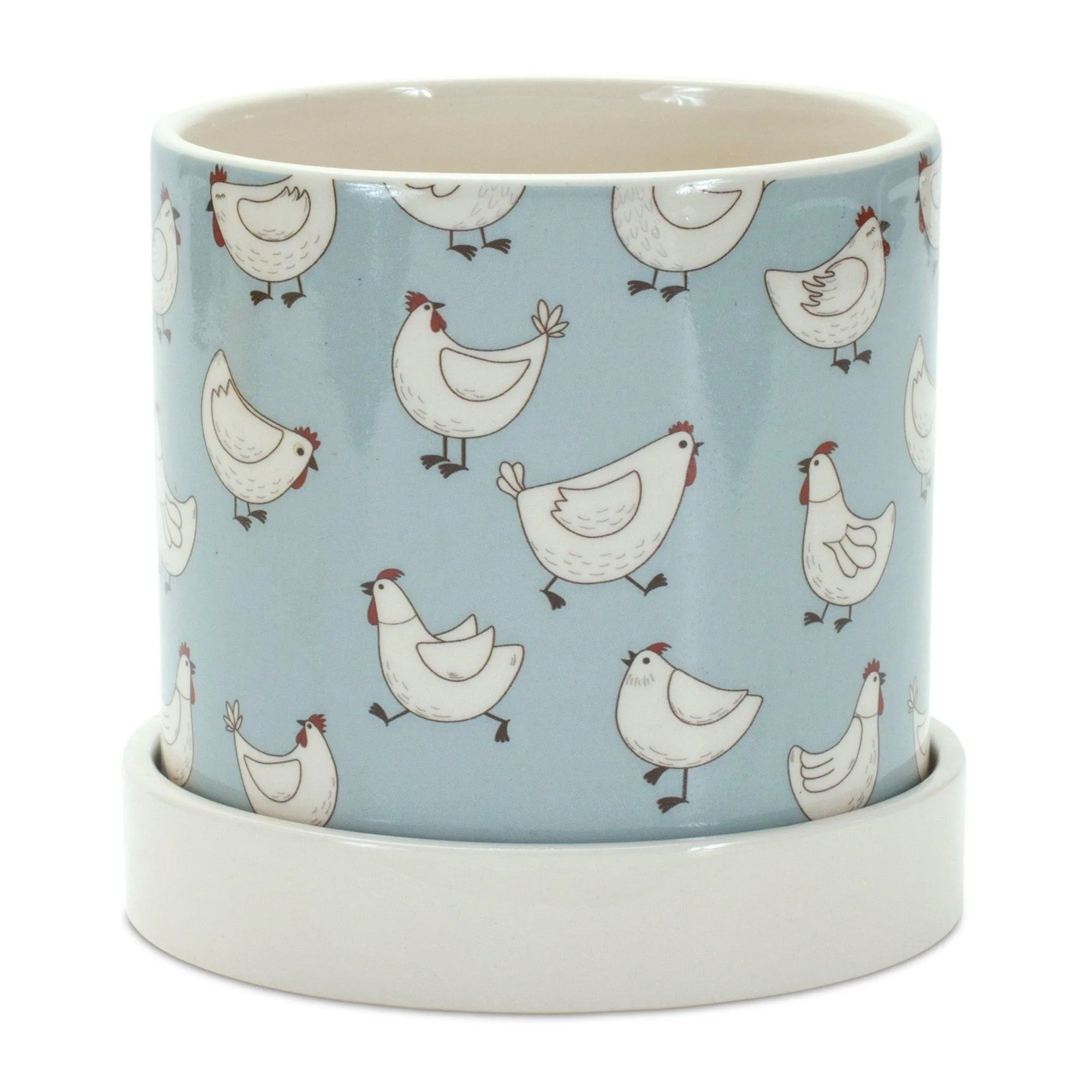 Chicken Pattern Planter with Plate (Set of 2)