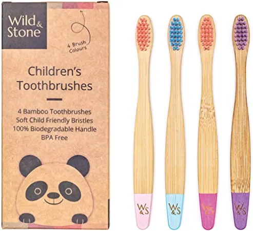 Children's Bamboo Toothbrush - 4 Pack - Candy Colour