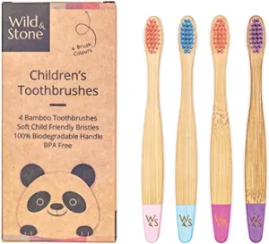 Children's Bamboo Toothbrush - 4 Pack - Candy Colour