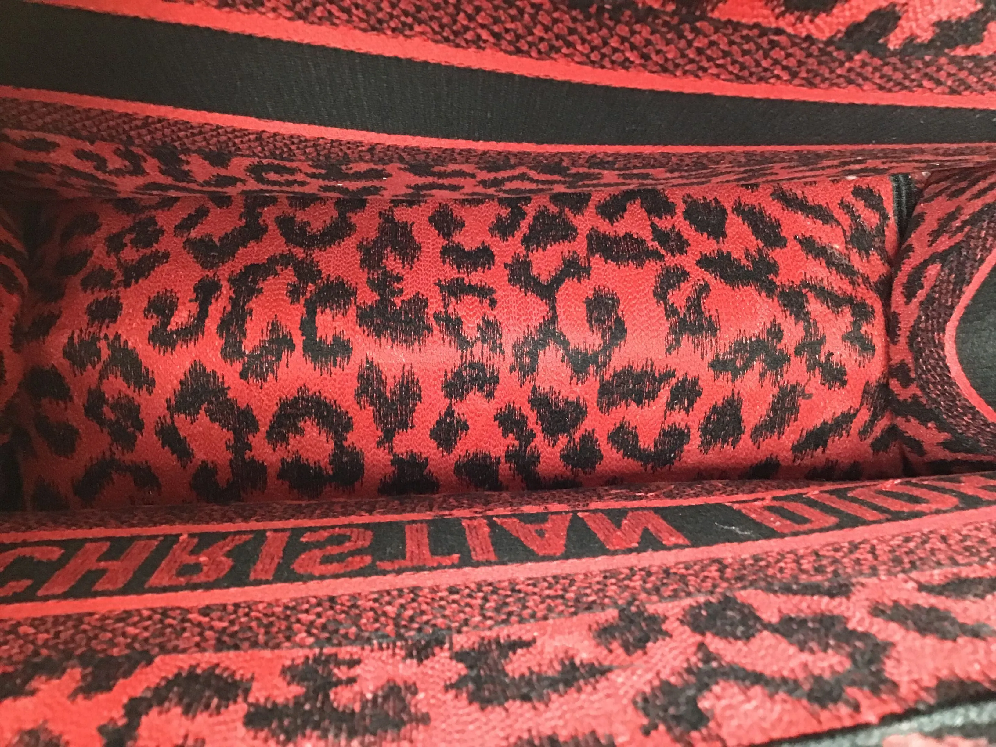 Christian Dior Red/Black MD 'Book Tote' Leopard Embroidered Bag
