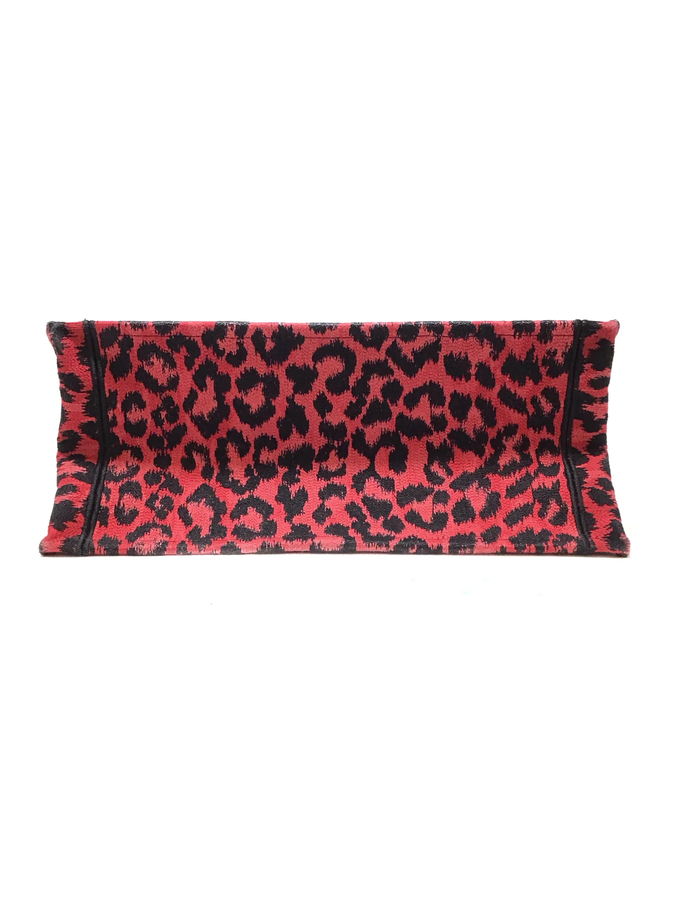 Christian Dior Red/Black MD 'Book Tote' Leopard Embroidered Bag