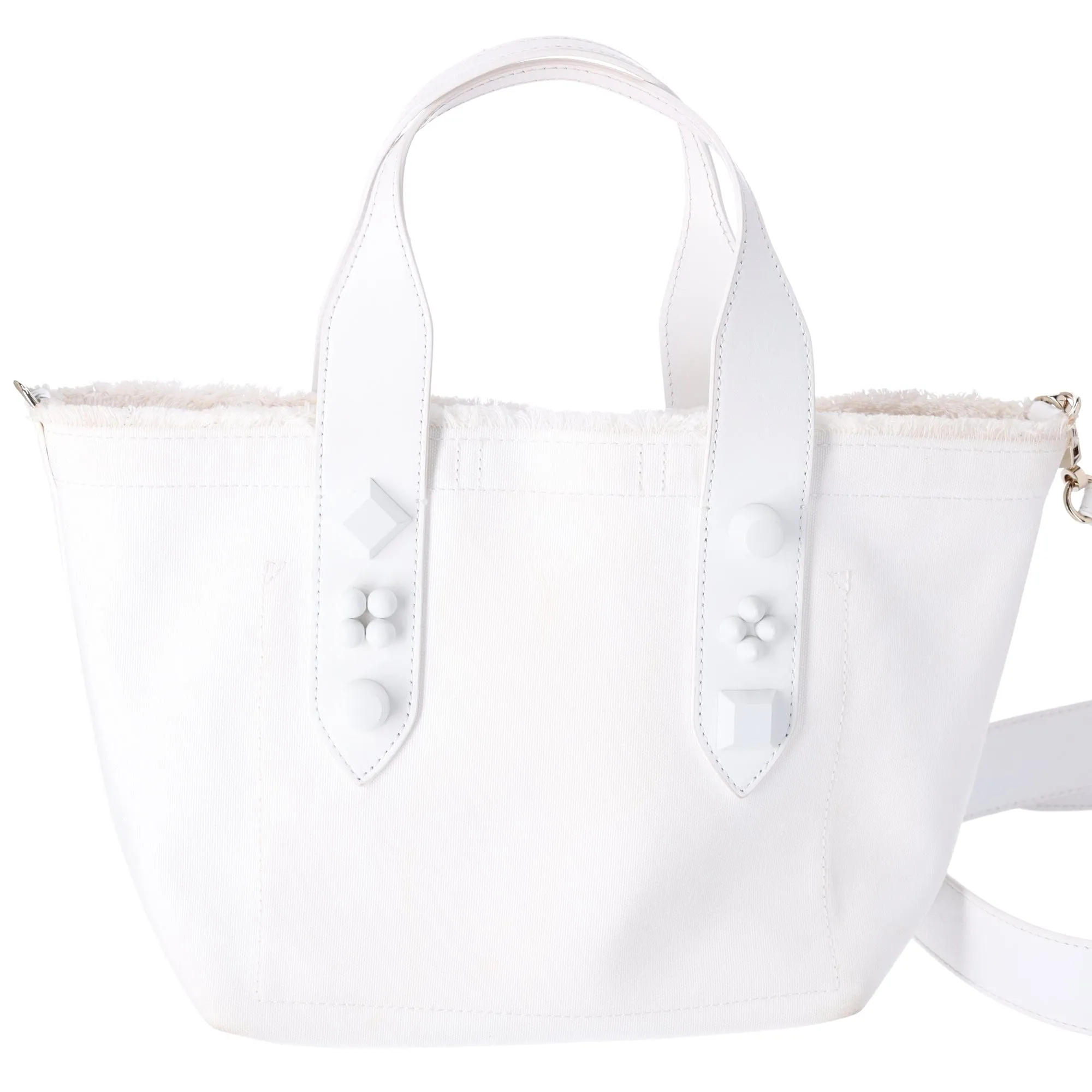 Christian Louboutin Frangibus Small Tote Bag White Canvas Leather Studded