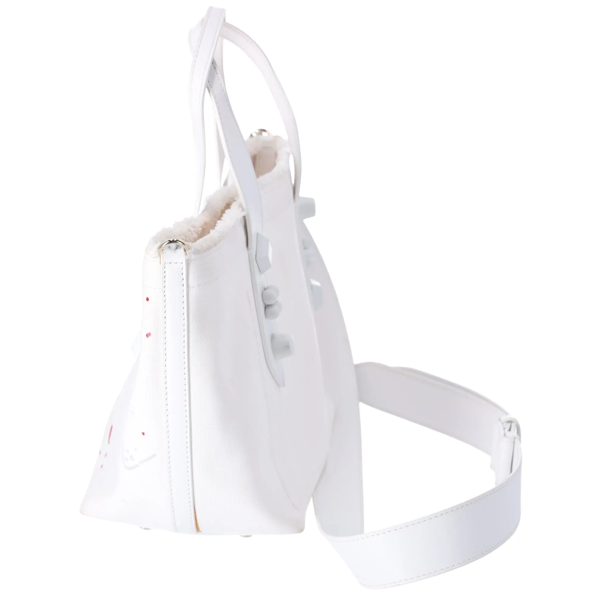 Christian Louboutin Frangibus Small Tote Bag White Canvas Leather Studded