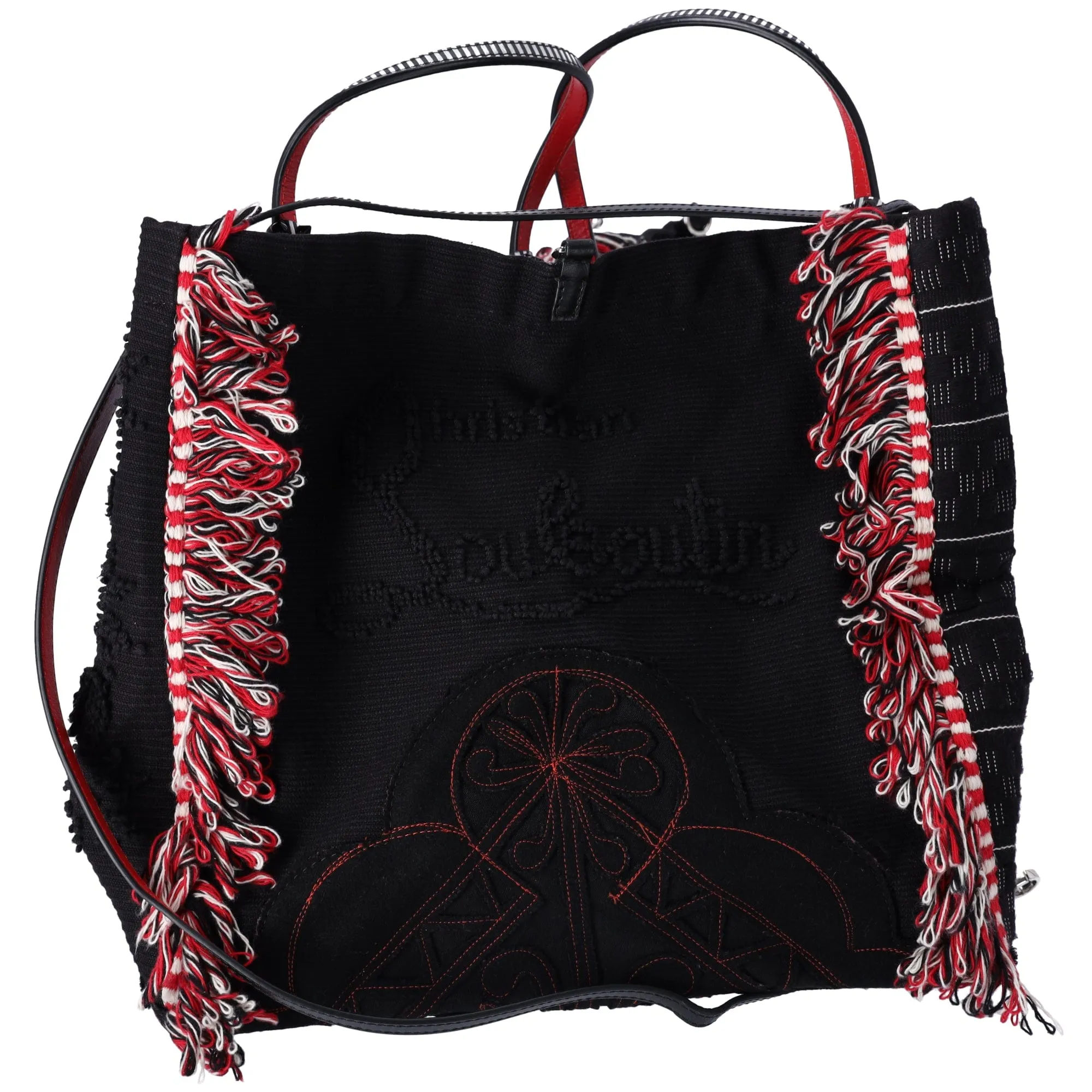 Christian Louboutin Portugaba Tote Bag 3195183 Black Red Multi Canvas Leather