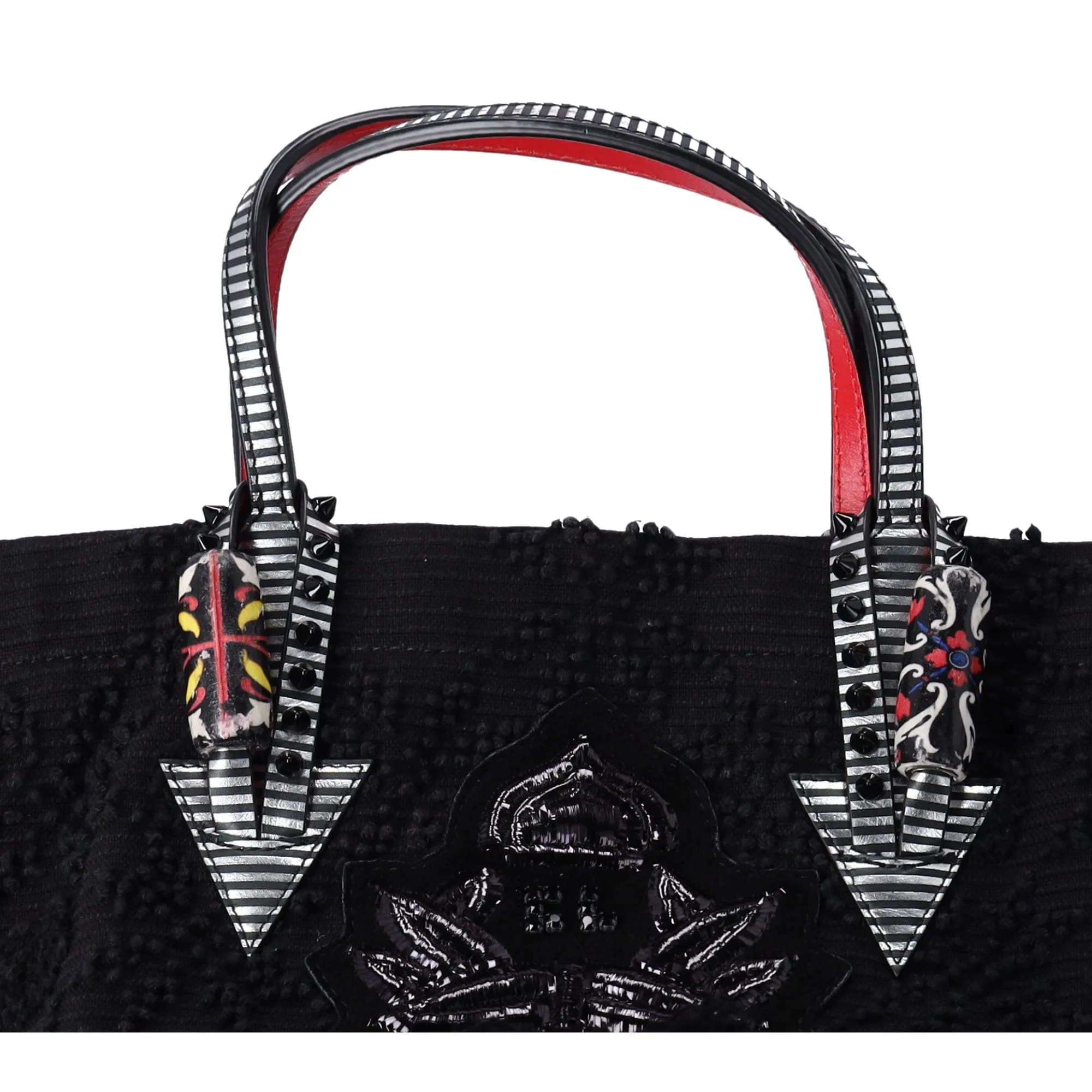 Christian Louboutin Portugaba Tote Bag 3195183 Black Red Multi Canvas Leather