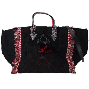 Christian Louboutin Portugaba Tote Bag 3195183 Black Red Multi Canvas Leather