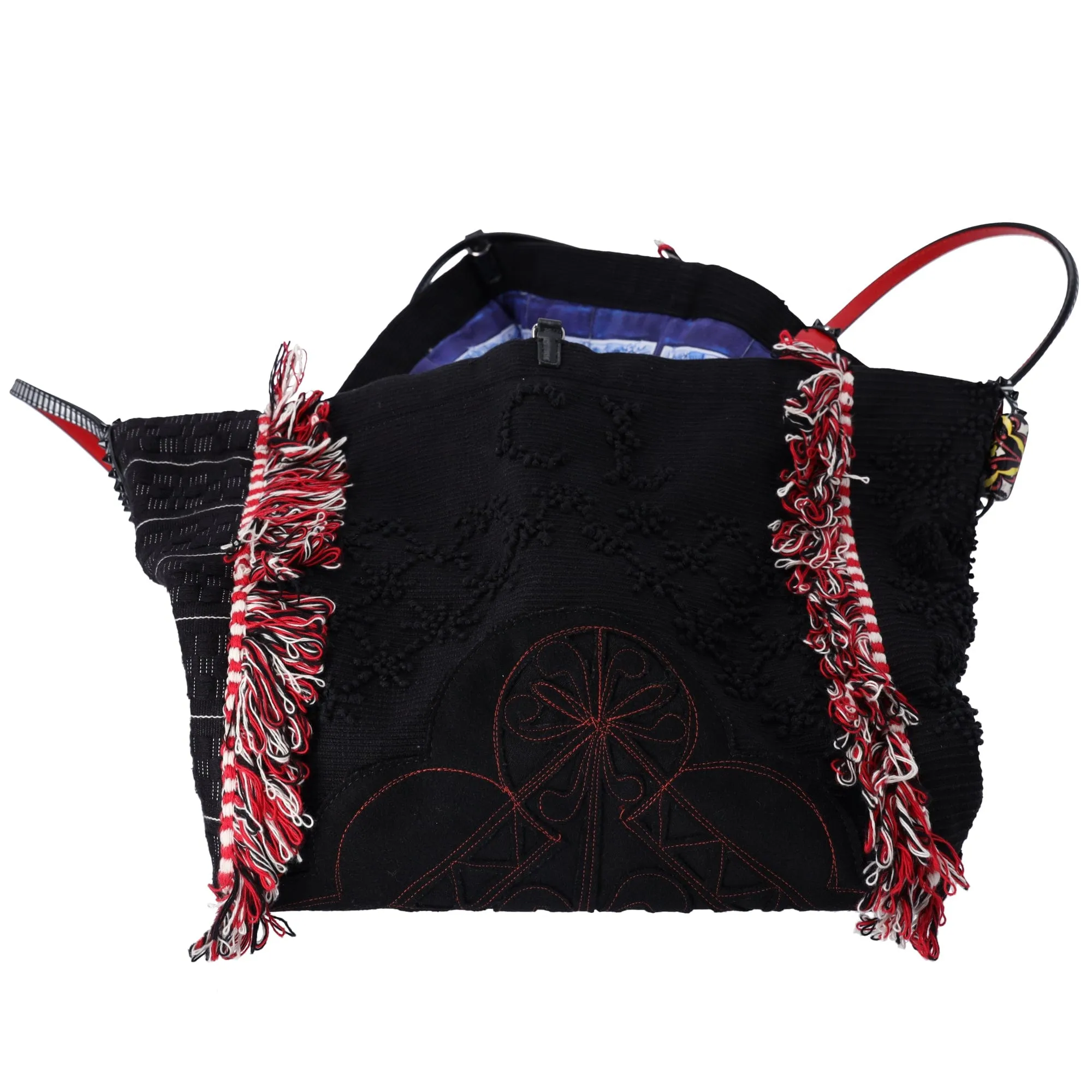 Christian Louboutin Portugaba Tote Bag 3195183 Black Red Multi Canvas Leather