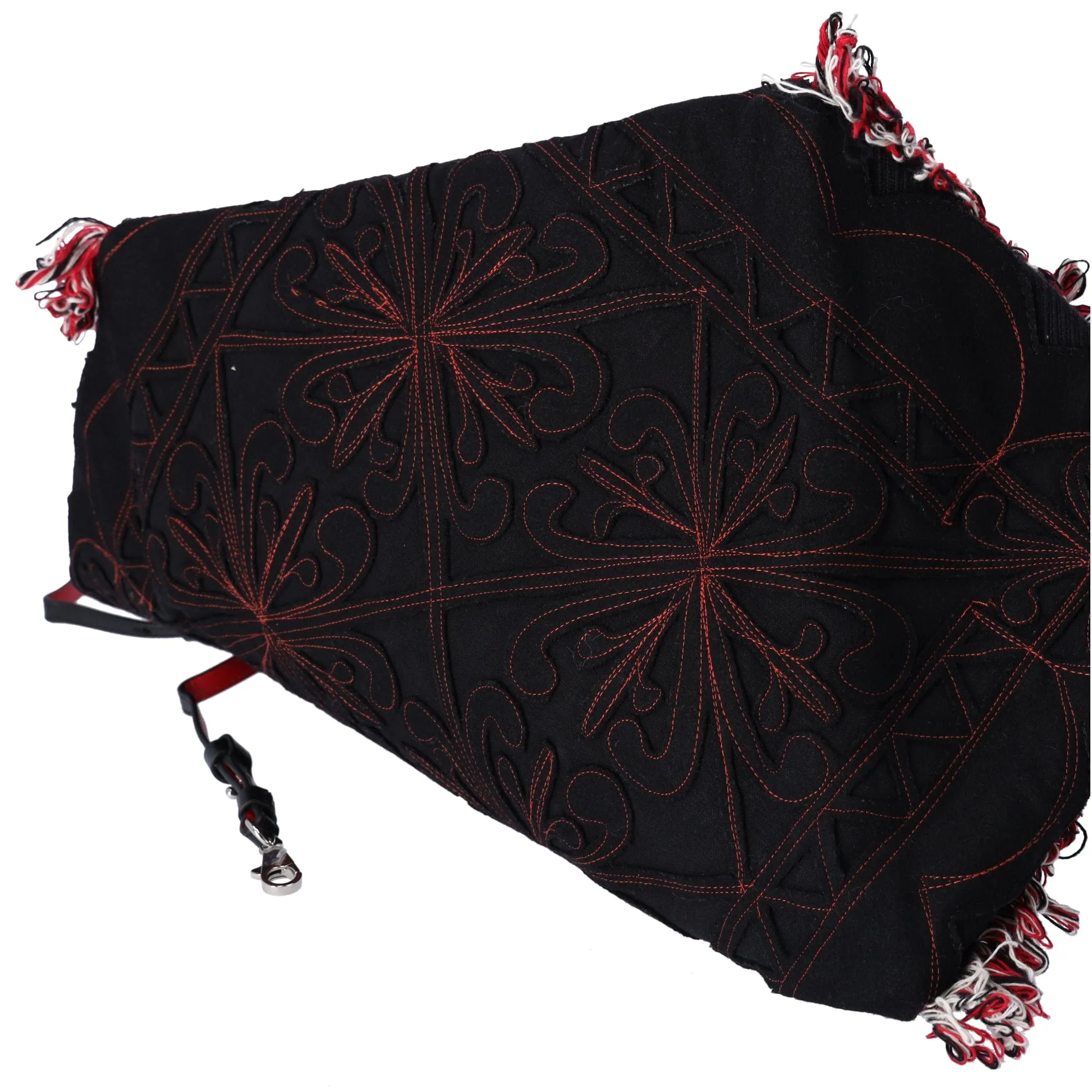 Christian Louboutin Portugaba Tote Bag 3195183 Black Red Multi Canvas Leather