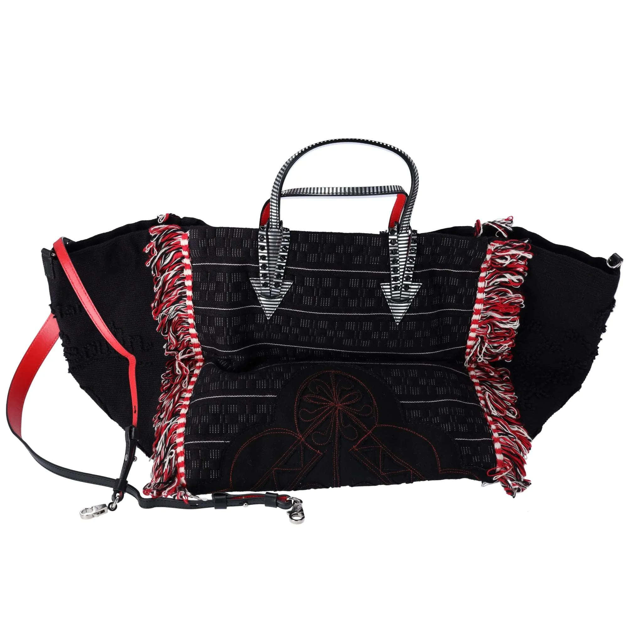 Christian Louboutin Portugaba Tote Bag 3195183 Black Red Multi Canvas Leather