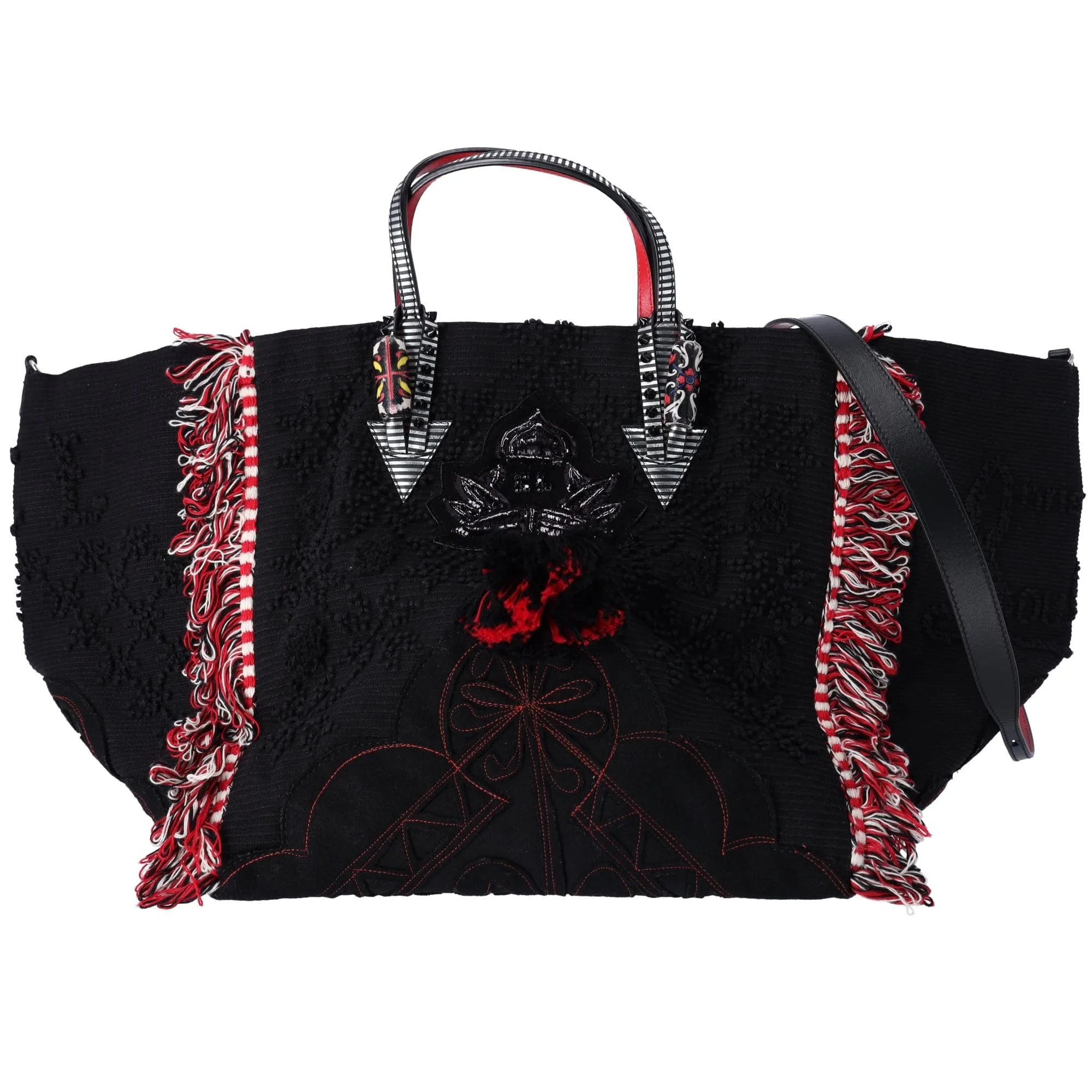 Christian Louboutin Portugaba Tote Bag 3195183 Black Red Multi Canvas Leather