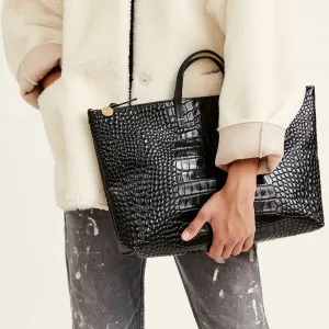 Clare V. Black Croco Attaché
